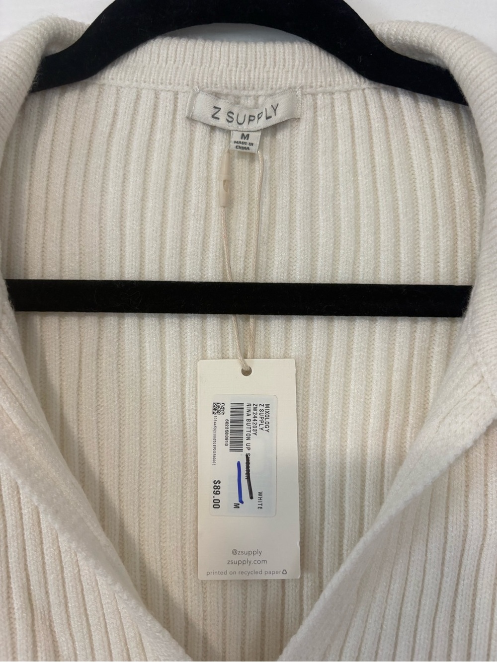 Z Supply Cream Ribbed Button-Front Knit Top - Picture 2 of 4